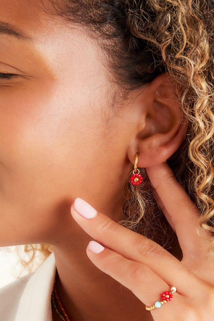Pendientes de Acero Inoxidable Flor de Cuentas Morado h5Imagen3